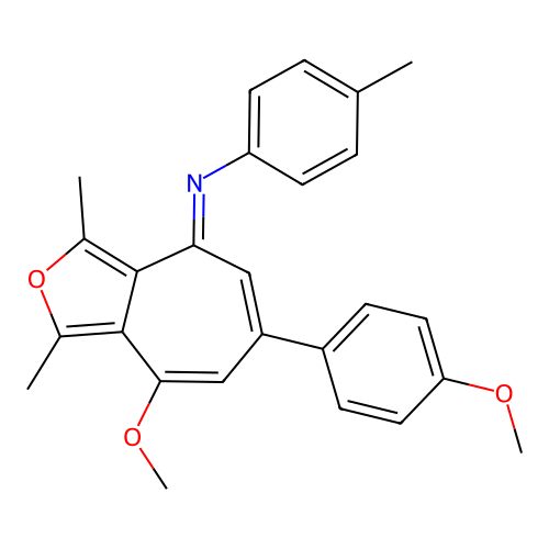 (E)-N-(8-methoxy-6-(4-methoxyphenyl)-1,3-dimethyl-4H-cyclohepta[c]furan-4-ylidene)-4-methylaniline structure