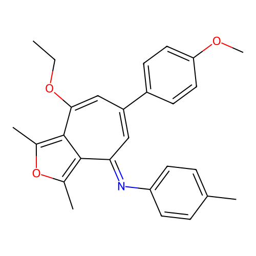 4-ethoxy-6-(4-methoxyphenyl)-1,3-dimethyl-N-(4-methylphenyl)cyclohepta[c]furan-8-imine structure