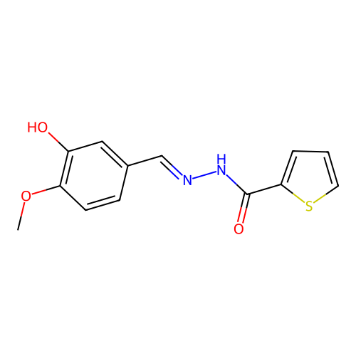 N'-(3-hydroxy-4-methoxybenzylidene)-2-thiophenecarbohydrazide structure