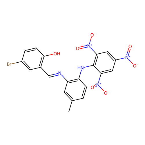 4-bromo-2-(((5-methyl-2-((2,4,6-trinitrophenyl)amino)phenyl)imino)methyl)phenol structure