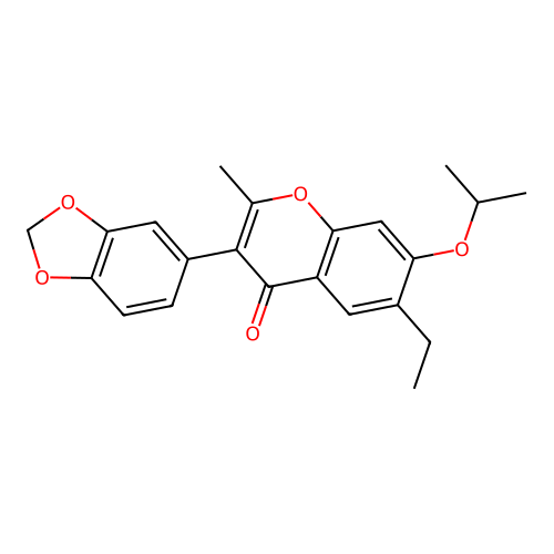 3-(benzo[d][1,3]dioxol-5-yl)-6-ethyl-7-isopropoxy-2-methyl-4H-chromen-4-one structure