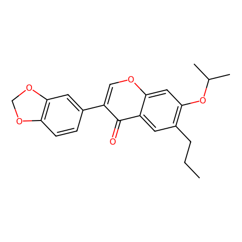 3-(benzo[d][1,3]dioxol-5-yl)-7-isopropoxy-6-propyl-4H-chromen-4-one structure
