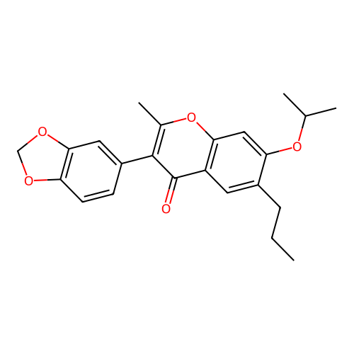 3-(benzo[d][1,3]dioxol-5-yl)-7-isopropoxy-2-methyl-6-propyl-4H-chromen-4-one structure