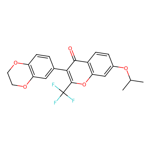 3-(2,3-dihydro-1,4-benzodioxin-6-yl)-7-propan-2-yloxy-2-(trifluoromethyl)chromen-4-one structure
