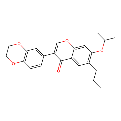 3-(2,3-dihydro-1,4-benzodioxin-6-yl)-7-(propan-2-yloxy)-6-propyl-4H-chromen-4-one structure