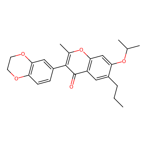 3-(2,3-dihydro-1,4-benzodioxin-6-yl)-2-methyl-7-(propan-2-yloxy)-6-propyl-4H-chromen-4-one structure