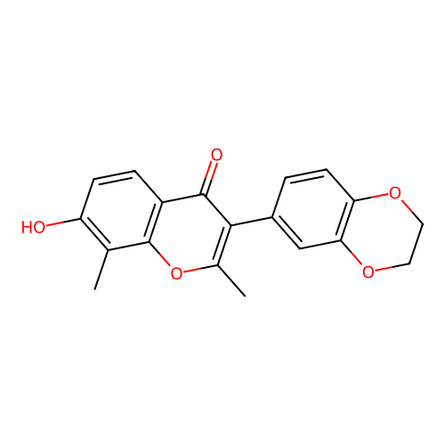3-(2,3-dihydrobenzo[b][1,4]dioxin-6-yl)-7-hydroxy-2,8-dimethyl-4H-chromen-4-one structure