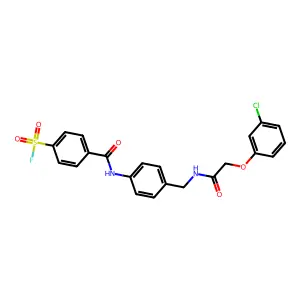 4-[[4-[[[2-(3-chlorophenoxy)acetyl]amino]methyl]phenyl]carbamoyl]benzenesulfonyl fluoride structure