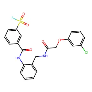 3-[[2-[[[2-(3-chlorophenoxy)acetyl]amino]methyl]phenyl]carbamoyl]benzenesulfonyl fluoride structure