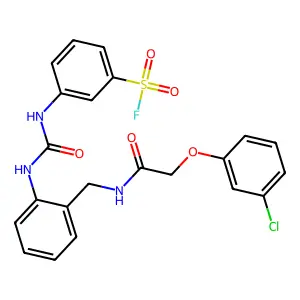 3-[[2-[[[2-(3-chlorophenoxy)acetyl]amino]methyl]phenyl]carbamoylamino]benzenesulfonyl fluoride structure