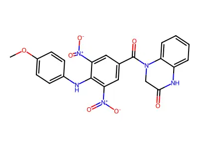 4-[4-(4-Methoxyanilino)-3,5-dinitrobenzoyl]-1,3-dihydroquinoxalin-2-one structure