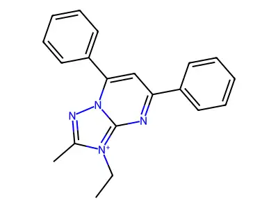 3-Ethyl-2-methyl-5,7-diphenyl[1,2,4]triazolo[1,5-a]pyrimidinium structure