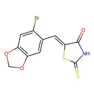 (5E)-5-[(6-BROMO-1,3-BENZODIOXOL-5-YL)METHYLENE]-2-MERCAPTO-1,3-THIAZOL-4(5H)-ONE structure