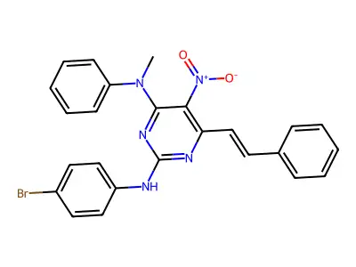 2-N-(4-bromophenyl)-4-N-methyl-5-nitro-4-N-phenyl-6-[(E)-2-phenylethenyl]pyrimidine-2,4-diamine structure
