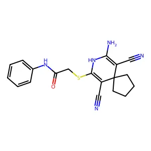 2-[(7-amino-6,10-dicyano-8-azaspiro[4.5]deca-6,9-dien-9-yl)sulfanyl]-N-phenylacetamide structure