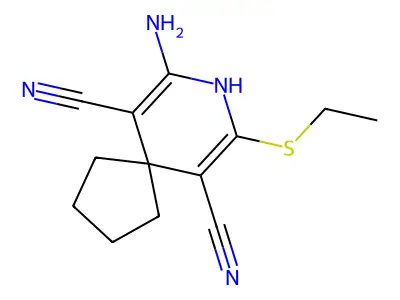 7-Amino-9-ethylsulfanyl-8-azaspiro[4.5]deca-6,9-diene-6,10-dicarbonitrile structure