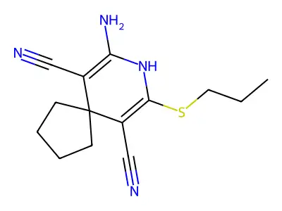 7-Amino-9-propylsulfanyl-8-azaspiro[4.5]deca-6,9-diene-6,10-dicarbonitrile structure