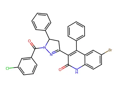 [3-(6-bromo-2-hydroxy-4-phenylquinolin-3-yl)-5-phenyl-4,5-dihydro-1H-pyrazol-1-yl](3-chlorophenyl)methanone structure
