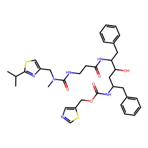 thiazol-5-ylmethyl N-[(1S,3S,4S)-1-benzyl-3-hydroxy-4-[3-[[(2-isopropylthiazol-4-yl)methyl-methyl-carbamoyl]amino]propanoylamino]-5-phenyl-pentyl]carbamate structure