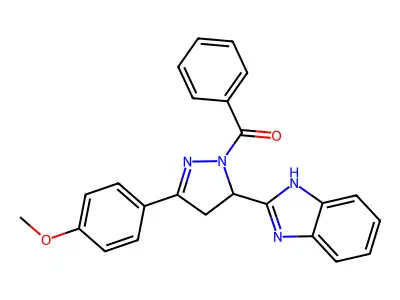 2-[1-benzoyl-3-(4-methoxyphenyl)-4,5-dihydro-1H-pyrazol-5-yl]-1H-1,3-benzodiazole structure