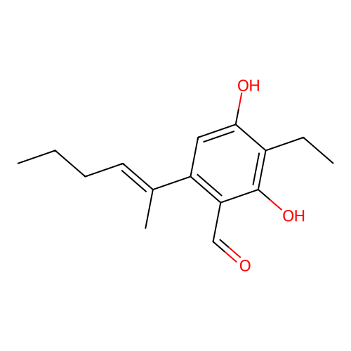 Benzaldehyde, 3-ethyl-2,4-dihydroxy-6-((1E)-1-methyl-1-pentenyl)- structure