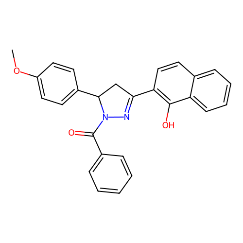 2-[1-benzoyl-5-(4-methoxyphenyl)pyrazolidin-3-ylidene]naphthalen-1-one structure