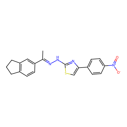 1-(2,3-dihydro-1H-inden-5-yl)ethanone (4-{4-nitrophenyl}-1,3-thiazol-2-yl)hydrazone structure