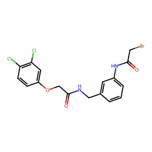 N-[[3-[(2-bromoacetyl)amino]phenyl]methyl]-2-(3,4-dichlorophenoxy)acetamide structure