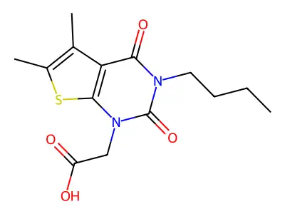 Thieno(2,3-d)pyrimidine-1(2H)-acetic acid, 3,4-dihydro-3-butyl-5,6-dimethyl-2,4-dioxo- structure