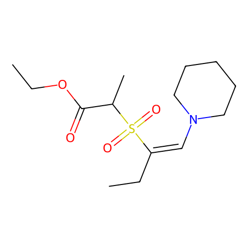 Ethyl 2-(1-piperidin-1-ylbut-1-en-2-ylsulfonyl)propanoate structure
