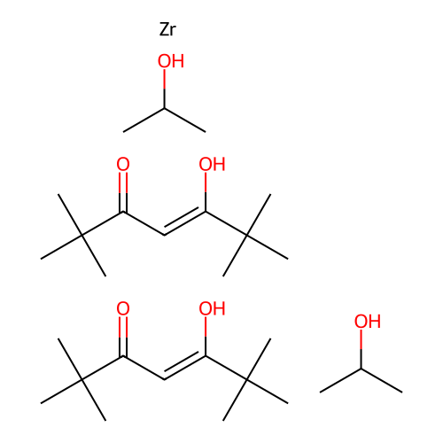 Zirconium(IV) diisopropoxidebis(2,2,6,6-tetramethyl-3,5-heptanedionate) structure