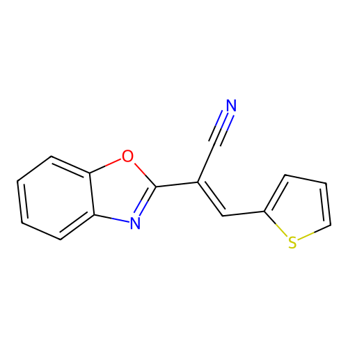(2E)-2-(1,3-benzoxazol-2-yl)-3-(thiophen-2-yl)prop-2-enenitrile structure