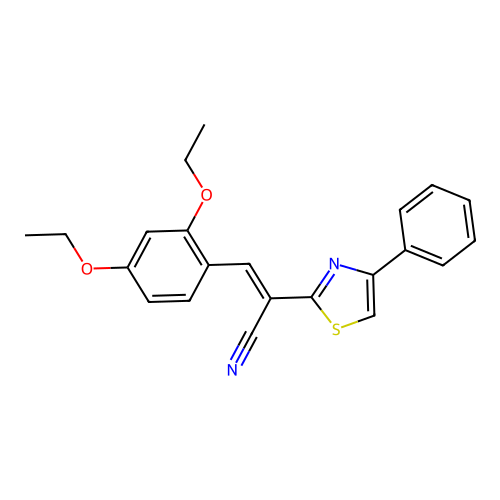(2E)-3-(2,4-diethoxyphenyl)-2-(4-phenyl-1,3-thiazol-2-yl)prop-2-enenitrile structure