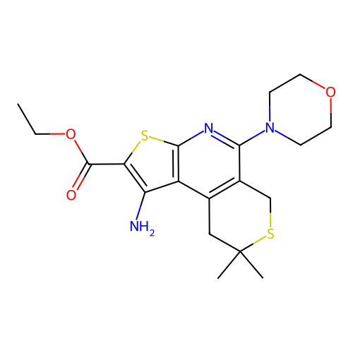 ethyl 1-amino-8,8-dimethyl-5-(morpholin-4-yl)-8,9-dihydro-6H-thieno[2,3-b]thiopyrano[4,3-d]pyridine-2-carboxylate structure