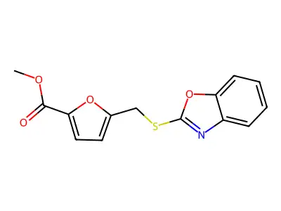 Methyl 5-[(1,3-benzoxazol-2-ylsulfanyl)methyl]furan-2-carboxylate structure