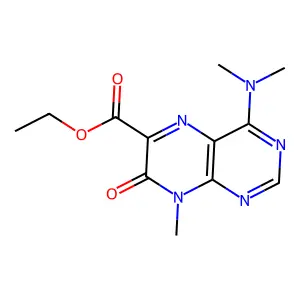 Ethyl 4-(dimethylamino)-8-methyl-7-oxo-7,8-dihydropteridine-6-carboxylate structure