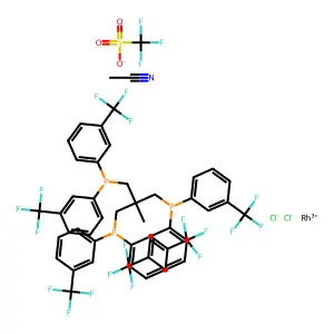 (RhCl2(MeCN)(CF3PPP))(OTf) structure