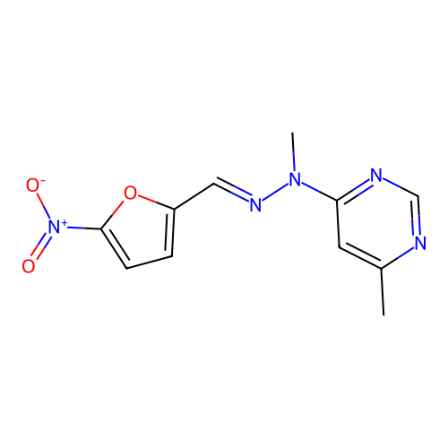 2-Furaldehyde, 5-nitro-, methyl(6-methyl-4-pyrimidinyl)hydrazone structure