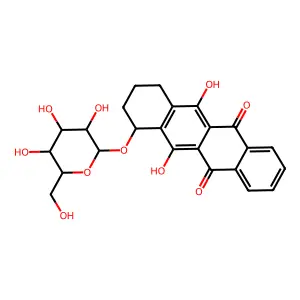 6,11-dihydroxy-7-[3,4,5-trihydroxy-6-(hydroxymethyl)oxan-2-yl]oxy-7,8,9,10-tetrahydrotetracene-5,12-dione structure
