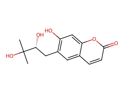 2H-1-Benzopyran-2-one, 6-(2,3-dihydroxy-3-methylbutyl)-7-hydroxy- structure