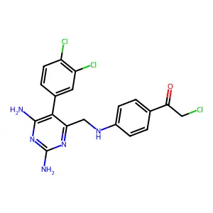 2-chloro-1-[4-[[2,6-diamino-5-(3,4-dichlorophenyl)pyrimidin-4-yl]methylamino]phenyl]ethanone structure
