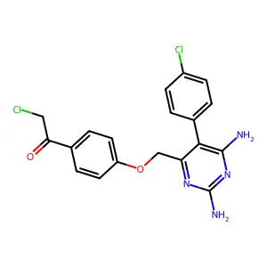 2-chloro-1-[4-[[2,6-diamino-5-(4-chlorophenyl)pyrimidin-4-yl]methoxy]phenyl]ethanone structure