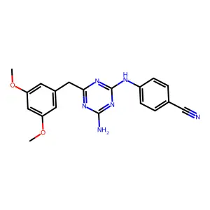 Benzonitrile, 4-((4-amino-6-((3,5-dimethoxyphenyl)methyl)-1,3,5-triazin-2-yl)amino)- structure