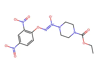 (2,4-Dinitrophenoxy)imino-(4-ethoxycarbonylpiperazin-1-yl)-oxidoazanium structure