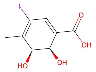 (2R,3S)-1-Carboxy-5-iodo-4-methyl-2,3-dihydroxycyclohexa-4,6-diene structure