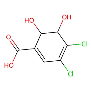 (5R,6R)-3,4-dichloro-5,6-dihydroxycyclohexa-1,3-dienecarboxylic acid structure