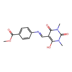 methyl 4-{[(1,3-dimethyl-2,4,6-trioxotetrahydropyrimidin-5(2H)-ylidene)methyl]amino}benzoate structure