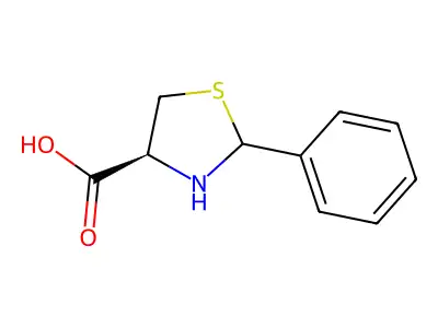 (2S,4S)-2-phenyl-1,3-thiazolidine-4-carboxylic acid structure