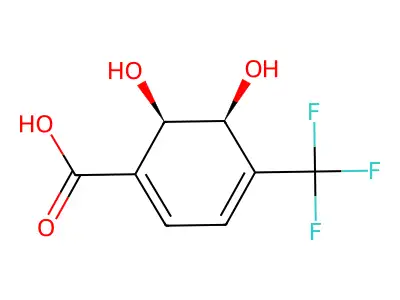 (5S,6R)-5,6-dihydroxy-4-(trifluoromethyl)cyclohexa-1,3-diene-1-carboxylic acid structure
