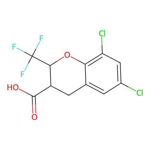 6,8-Dichloro-2-(trifluoromethyl)-3,4-dihydro-2H-1-benzopyran-3-carboxylic acid structure